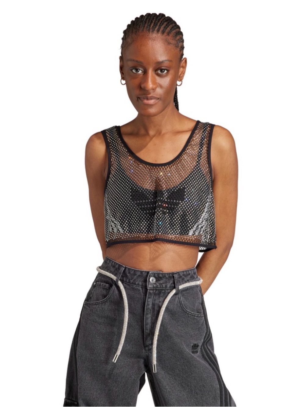 Adidas Originals Adilenium Rhinestone Mesh Top Bra Tank Black Medium M Rare